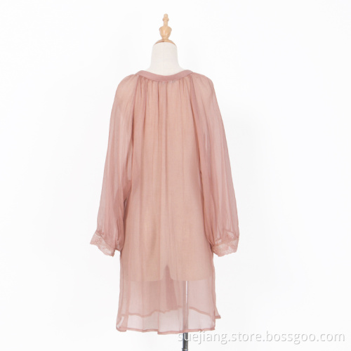 Real Silk Long Sleeve Transparent Mini Dress
